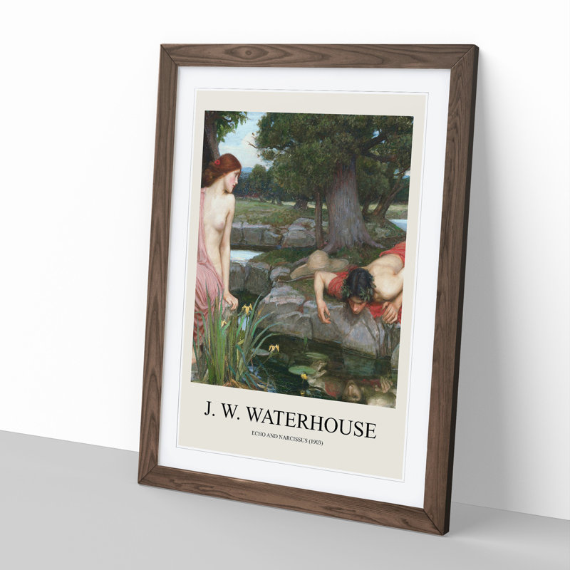 Echo And Narcissus by John William Waterhouse Framed Print, Walnut Framed, 48cm H x 36cm W x 2cm D