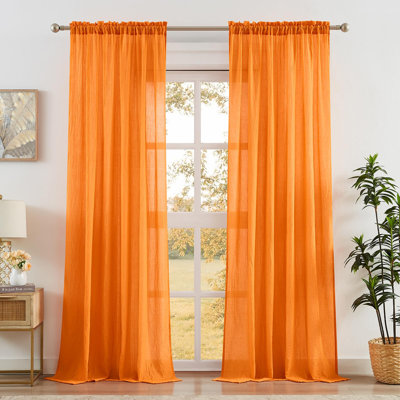 Orange Sheer Curtains,Natural Cotton Linen Textured Light Filtering Privacy Semi Sheer Curtains,Rod Pocket Voile Drapes, W52 x L84 in, 2 Panels