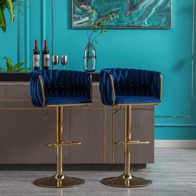 2 Bar Stools , Velvet Fabric With Legs, Footrest & Base, Swivel And Height Adjustable Via Mechanical Lifting, Foam Filled, 20.7 In. Depth, 19.06 Width by Mercer41