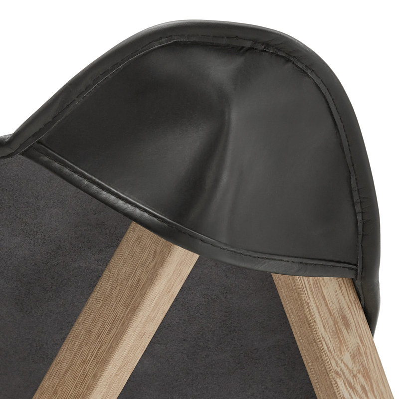Fauteuil de chambre Kyolan en cuir véritable Tripolina, Cuir véritable noir, Beige