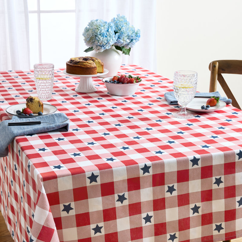 MARTHA STEWART Americana Star Gingham Plaid Tablecloth, Single Pack, Red/White/Blue