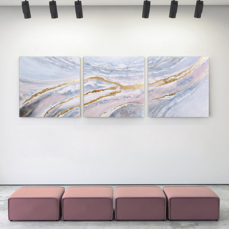 Heavens 2 Metallic Abstract Triptych Canvas Wall Art