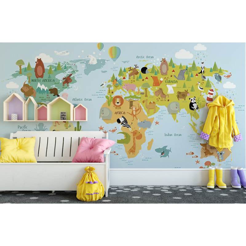 Papier peint adhésif avec carte du monde Alfredo, l 204 po x L 114 po