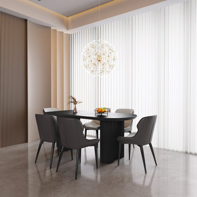 Pearlena 62.99" Modern Rectangle Black Dining Table Set with 6 Chairs for Kitchen, Bar, Living Room
