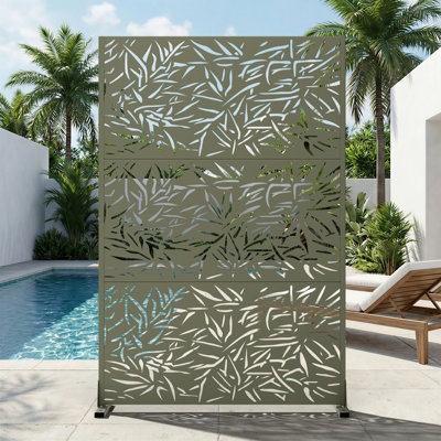 4 ft. W Metal Privacy Screen Fence Panel Bamboo Leave Pattern