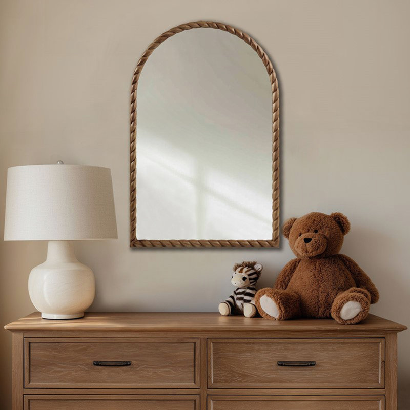 Miroir mural arqué avec cadre en bois d'hévéa tressé, Brown
