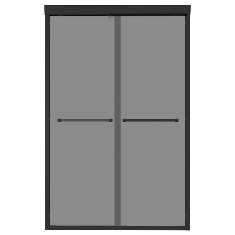 48" Shower Door, 8Mm Glass With R10 Smooth Edges And Features, Matte Black Frame, Reversible Sliding, Water-Tight Seal, No Specialized Tools Double Sliding Laminated Grey Glass, Design, Weekly
