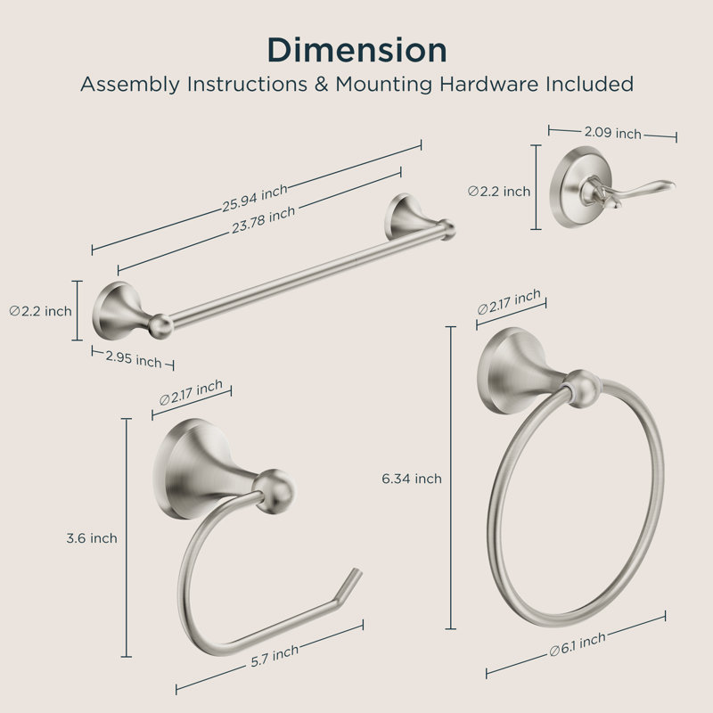 4 - Piece Bathroom Hardware Set, Brushed Nickel