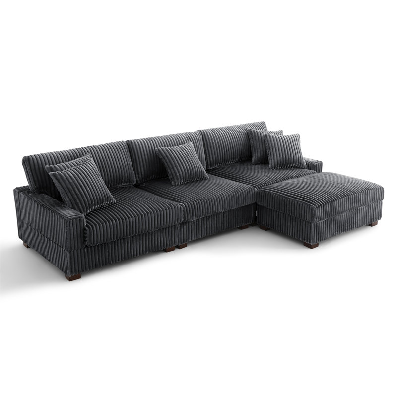 4 Seater Sectional, Grey Polyester/Foam Padding
