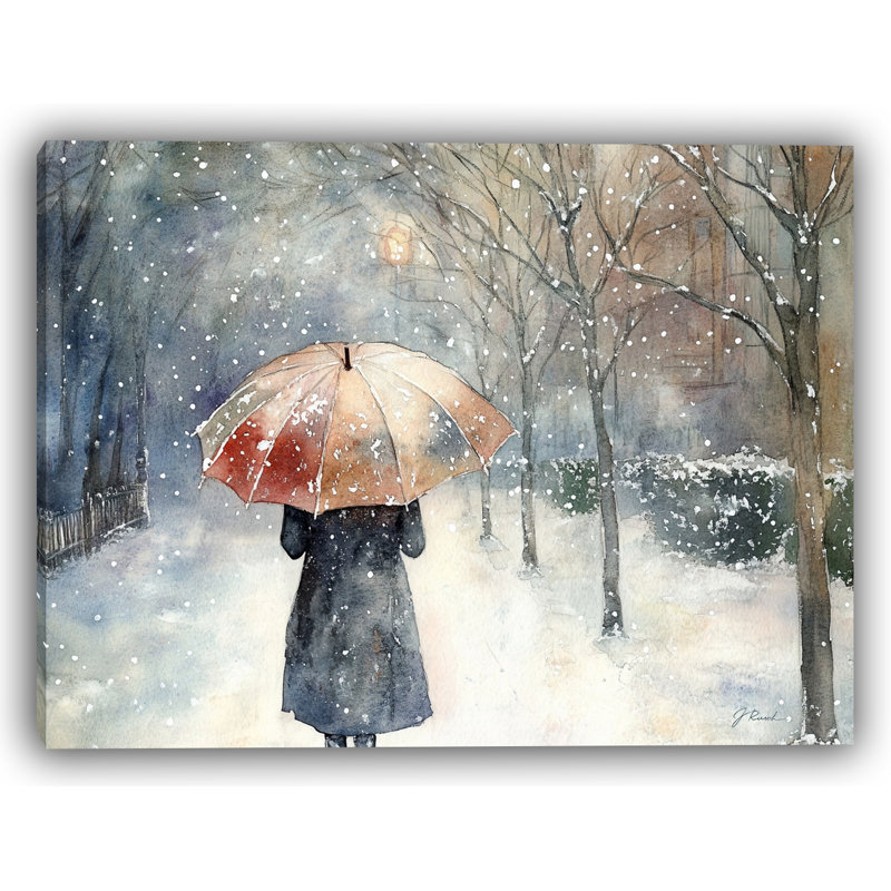 Evening Walk in Snowfall Wrapped Canvas Wall Art