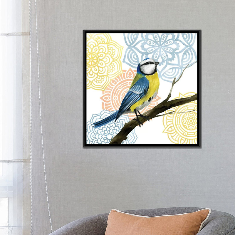 « mandala oiseau i », impression sur toile, H 26 po x l 26 po x P 1,5 po, Toile avec cadre noir, Pas de tapis