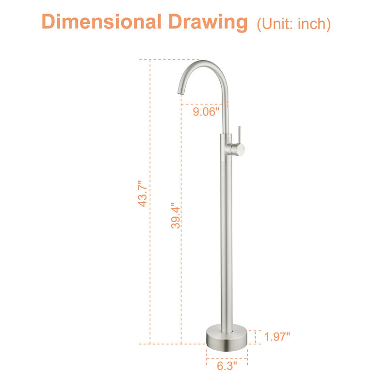 Single Handle Floor Mounted Clawfoot Tub Faucet, Brushed Nickel
