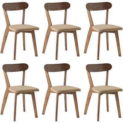 Ensemble de 6 chaises de salle à manger 100% bois massif, chaises de cuisine en bois, dossier ouvert, chaises de style Mid-Century moderne pour ferme, cuisine, salle à manger, naturel