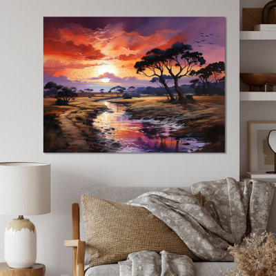 Coucher de soleil africain Serengeti - art mural africain