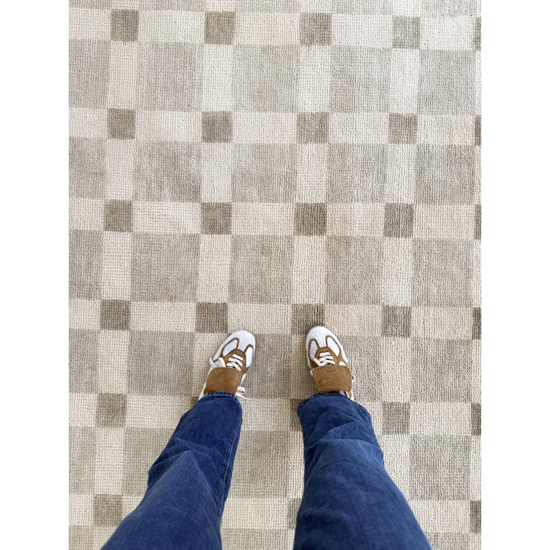Hand Knotted Wool Checkered Area Rug, Rectangle 12' x 15'
