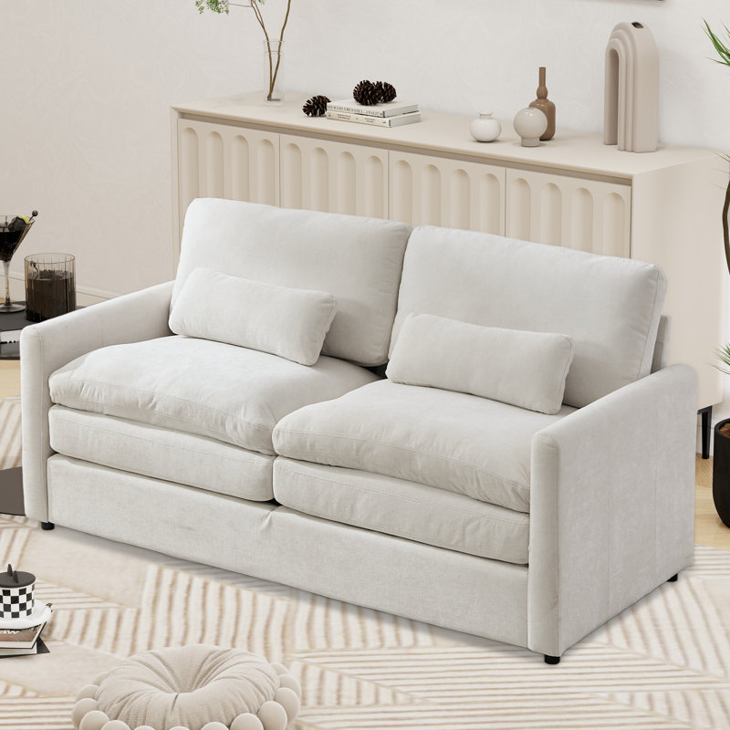 Canapé large et rembourré, causeuse double couche confortable, Beige