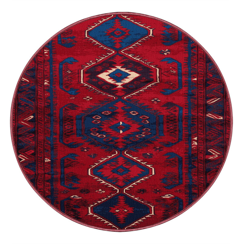 Tapis rouge turc lavable à la machine, Rond 7 pi