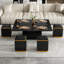 Table basse relevable avec 4 tabourets de rangement Table basse moderne avec plateau pliable et réglable-1346625140