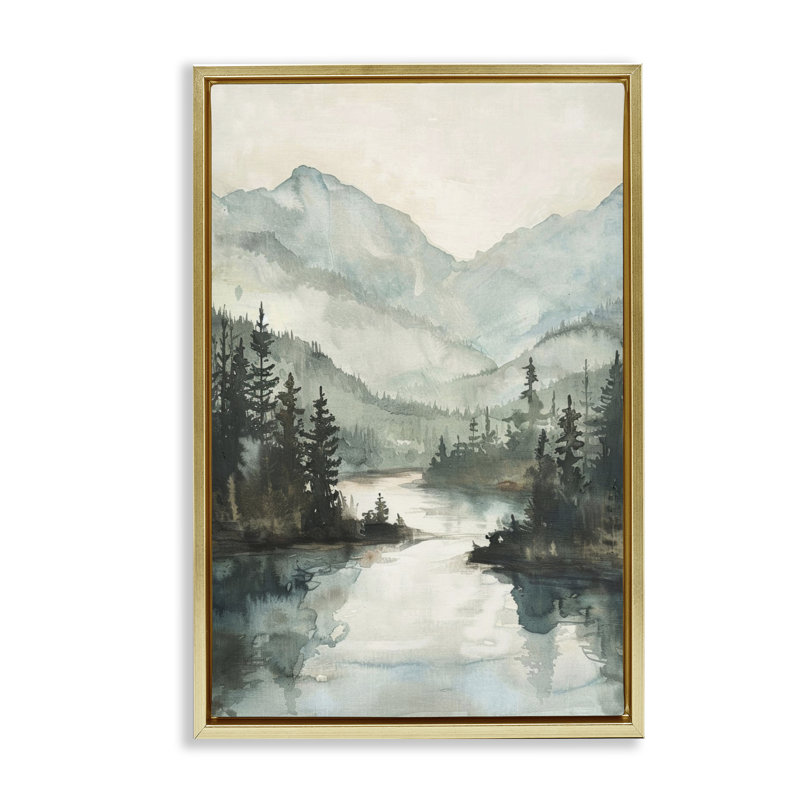  Toile vue sur la montagne par LSR Design Studio, H 25 po x l 17 po, Cadre flottant métallique doré