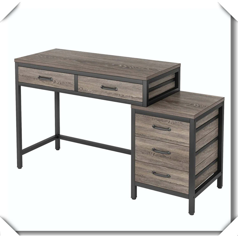 Office Desk With Drawer Cabinet Industrial-Chic Vintage Style, Gray