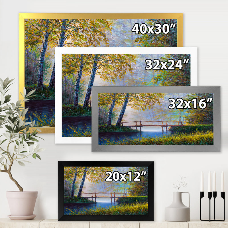 «Morning Sunlight And The Awakening Spring Forest», peinture sur toile, Cadre blanc, H 30 po x l 40 po x 1,5 po