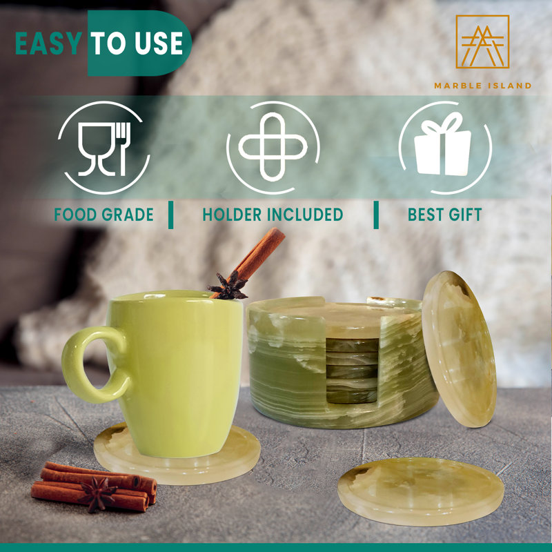 Marble Round 6 Piece Coaster Set, Green