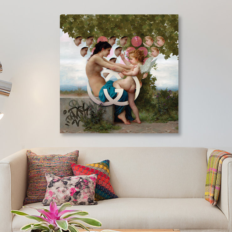 «Girl & Cupid», impression sur toile, H 37 po x l 37 po x P 1,5 po, Toile tendue, Pas de tapis