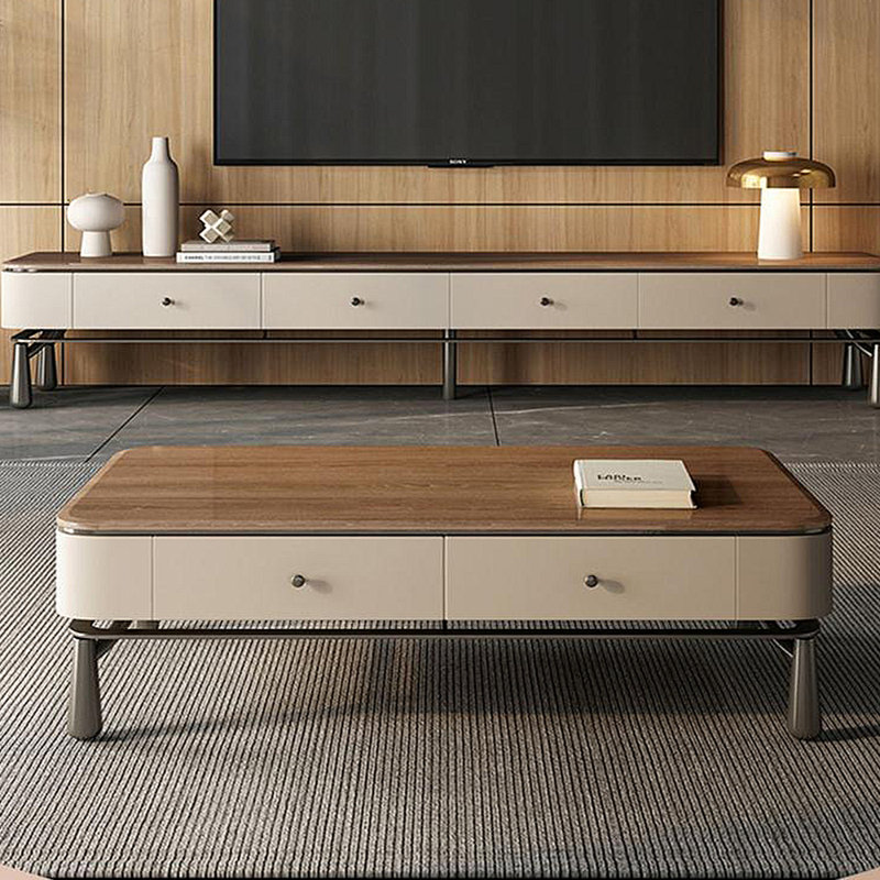 Table basse avec rangement Italian Light Luxury, H 15,75 po x L 55,12 po x l 31,5 po, Argent argent