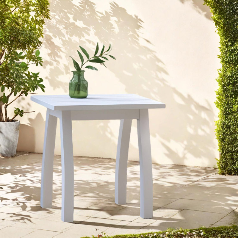 Table d'appoint rectangulaire en bois d'acacia résistant aux intempéries pour une utilisation intérieure et extérieure, Blanc