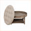 Repose-pieds capitonné et imperméable à 2 niveaux avec capitonnage 31,5 "lin rond avec tablette en bois | Noyer brun | Bois massif-1881609495