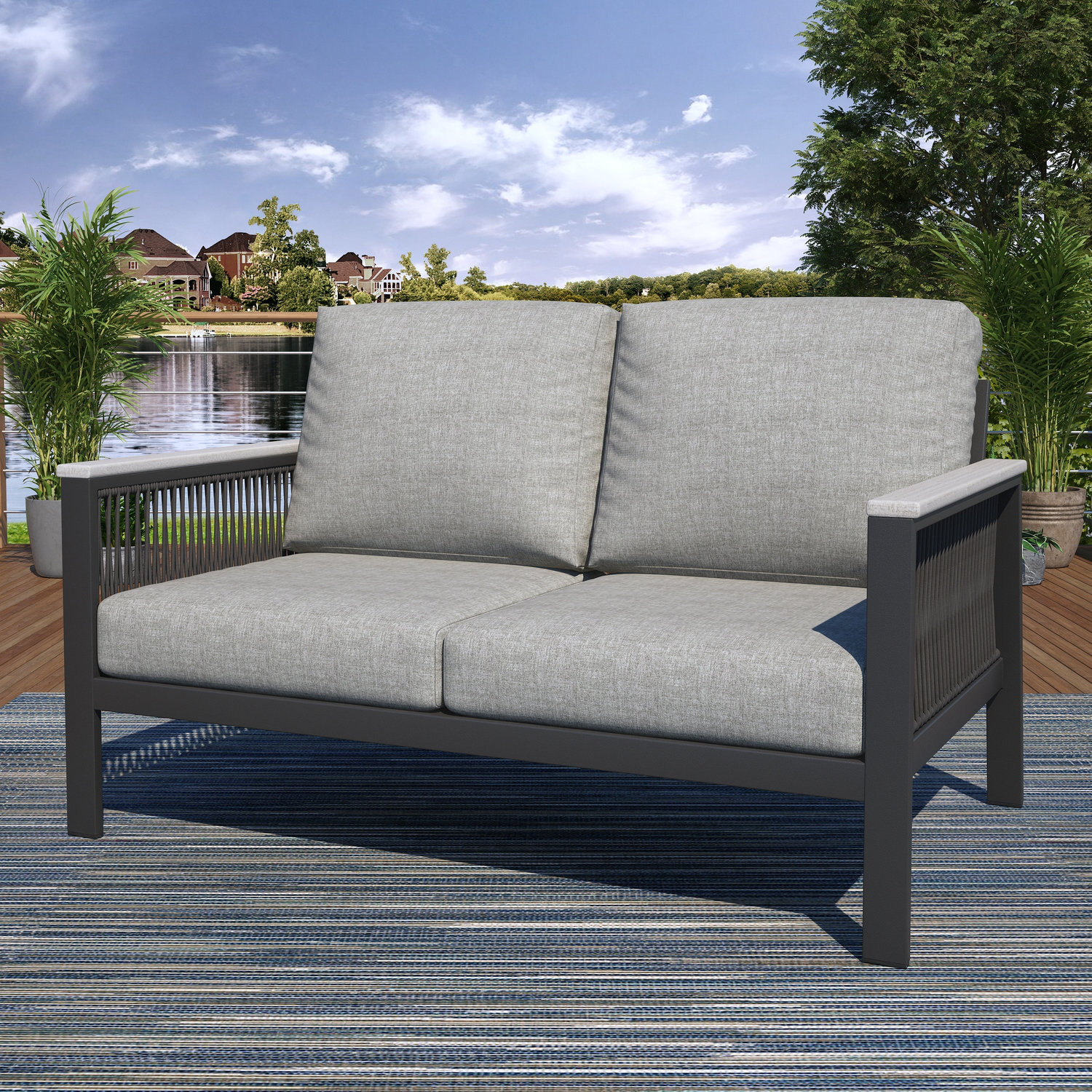 Townsend - Person Patio Conversation Set with Cushions, Canvas Granite Sunbrella® Canvas