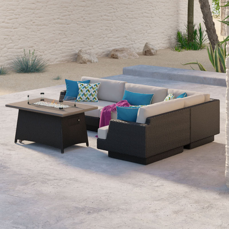 Ehrenfried 6 - Person Modular Patio Conversation Set with Cushions, Espresso Frame/Dove Cushion