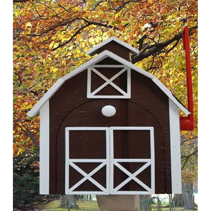Amish Mailbox + Post Set, Chestnut, Red