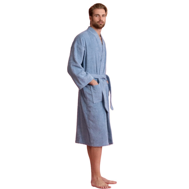 Peignoir mi-mollet 100% coton avec poches Ladijah, Bleu