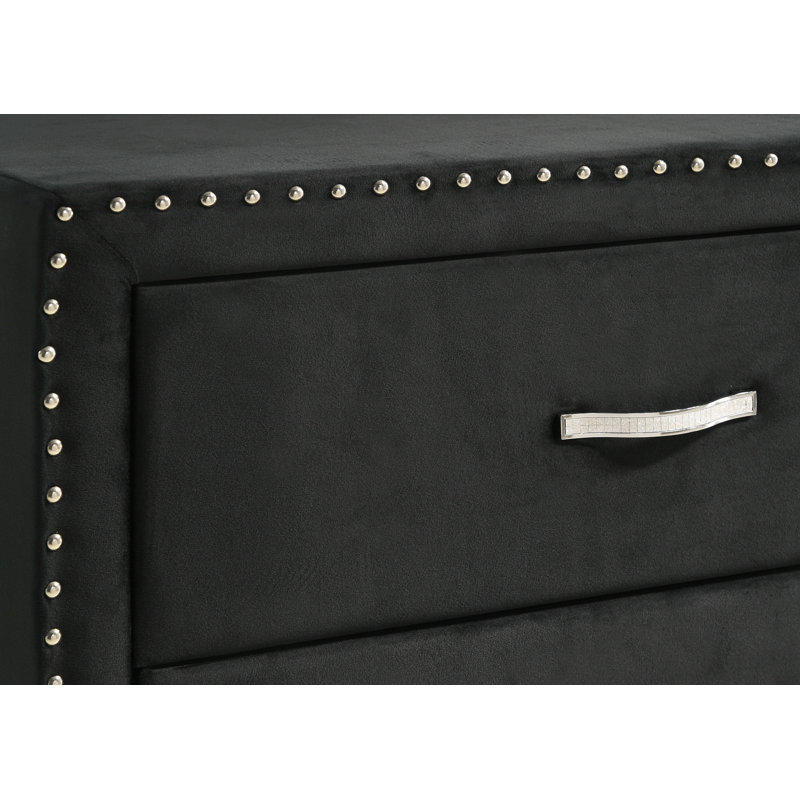 Ensemble de chambre à coucher Rosmini, Noir, Trois pièces : lit, table de chevet et commode, Très grand