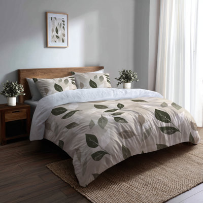 Floral Duvet Cover Set Of 3 - Cream Muted Meadow Bedding And Throw Pillow Set