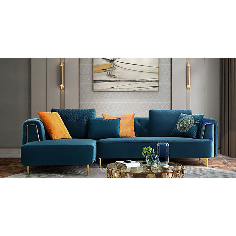 Stoltenberg Velvet L-Shaped Sectional, Left Hand Facing, Blue Velvet
