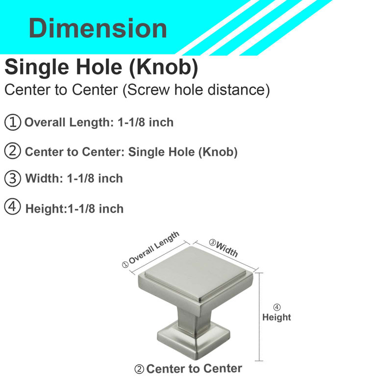 Modket 1 1/8" Solid Square Knob, Brushed Nickel