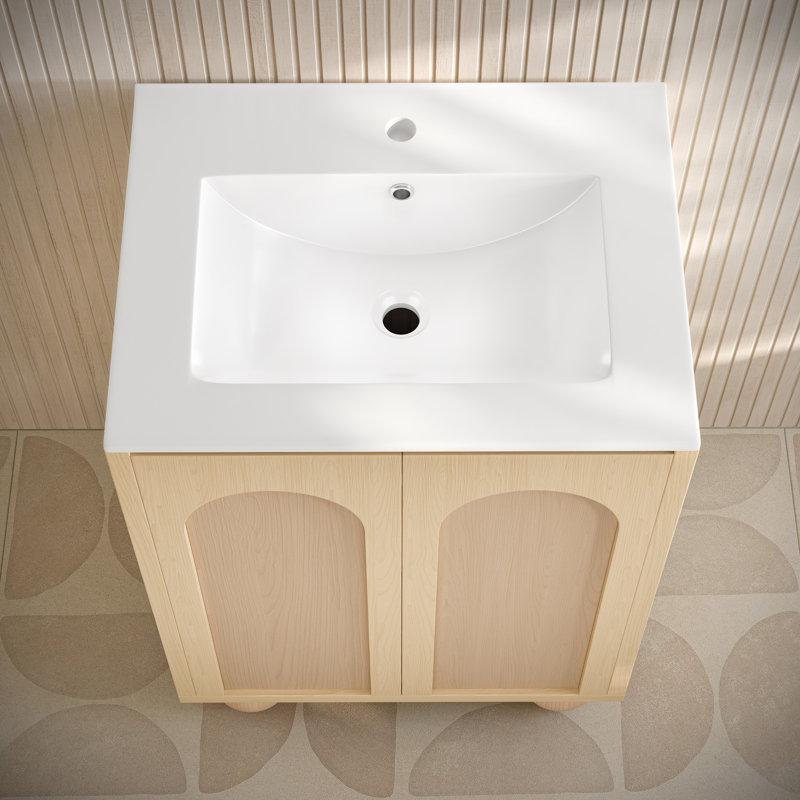 Plaisir II 24" Natural Oak Freestanding Bathroom Vanity with White Ceramic Sink Top