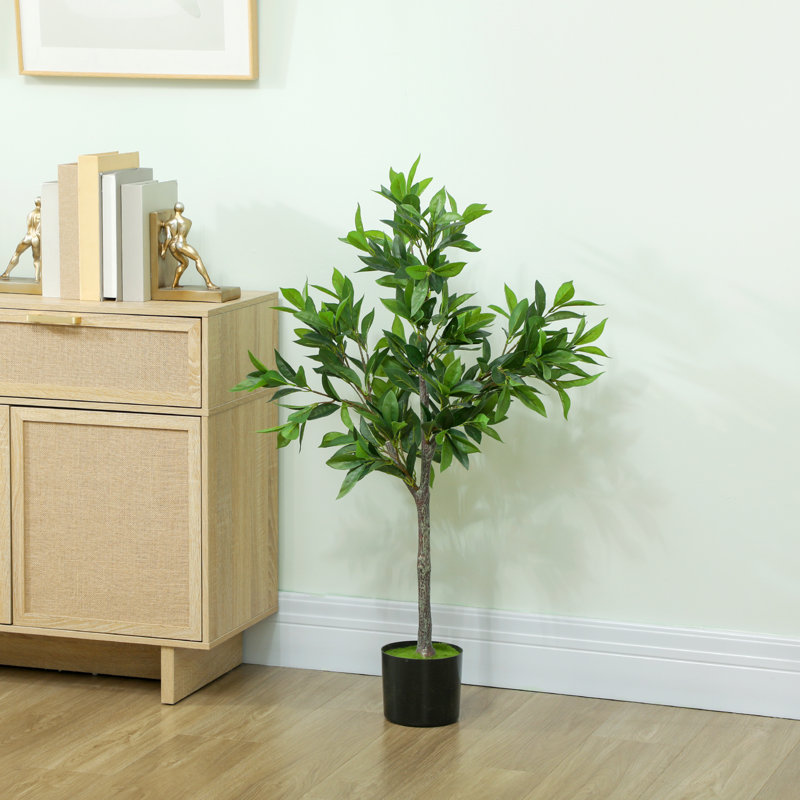 Ensemble de 2 fausses plantes avec 345 feuilles, arbres de laurier réalistes, vert