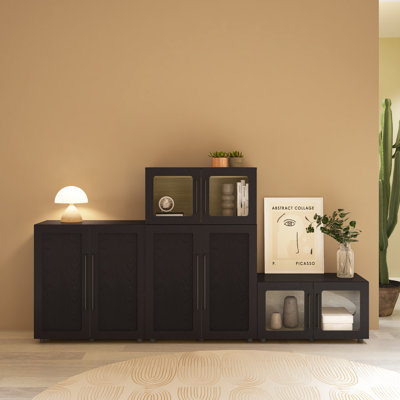 Annamaria 4-Piece Modern Modular Storage Cabinet – Accent Sideboard Organizer And Credenza Tv Unit For Living Room, Dining Room, Home Office Or Entryway Black