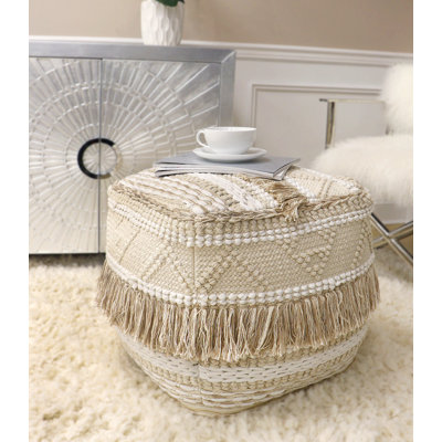 Pouf en coton tressé avec pompon Grandcanyon, beige