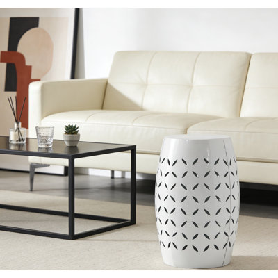 Table d'appoint de 12 po, table de bout de conception cylindrique pour le salon, la salle familiale ou le vestibule, style industriel, tables d'appoint pour l'intérieur et l'extérieur, couleur blanche
