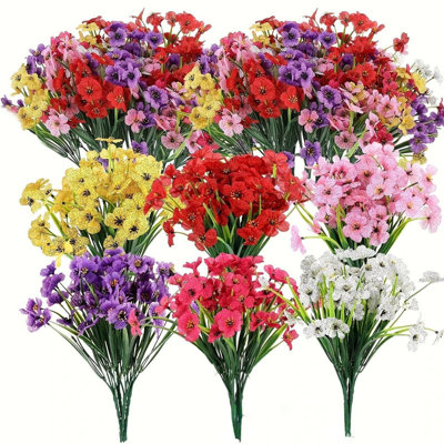 12 faisceaux de fleurs artificielles pour l'extérieur, fausse verdure résistante aux rayons UV pour le jardin intérieur, le patio, le porche, la fenêtre, la maison et la maison, aucun vase