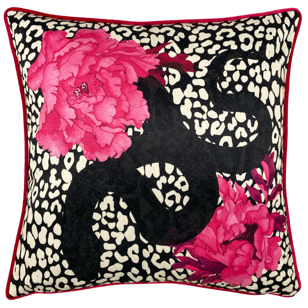 Furn. Serpentine Polyester Filled Cushion, Polyester, Pink/Charcoal