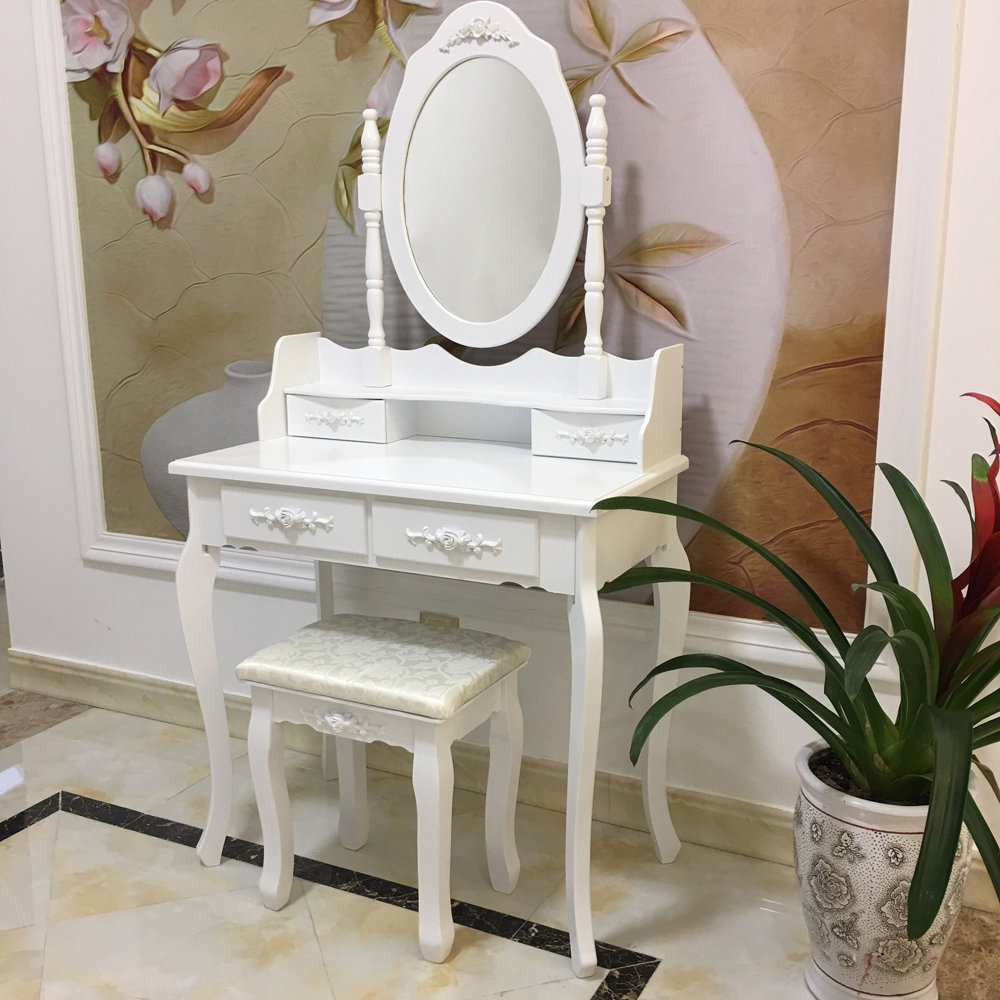 House of Hampton® Tysen Vanity Set with Stool and Mirror & Reviews | Wayfair