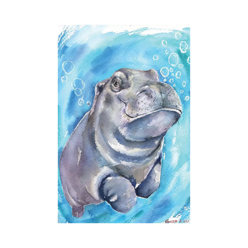 Hippo Baby I by George Dyachenko - Wrapped Canvas Painting, 66.04 cm H x 45.72 cm W x 1.91 cm D