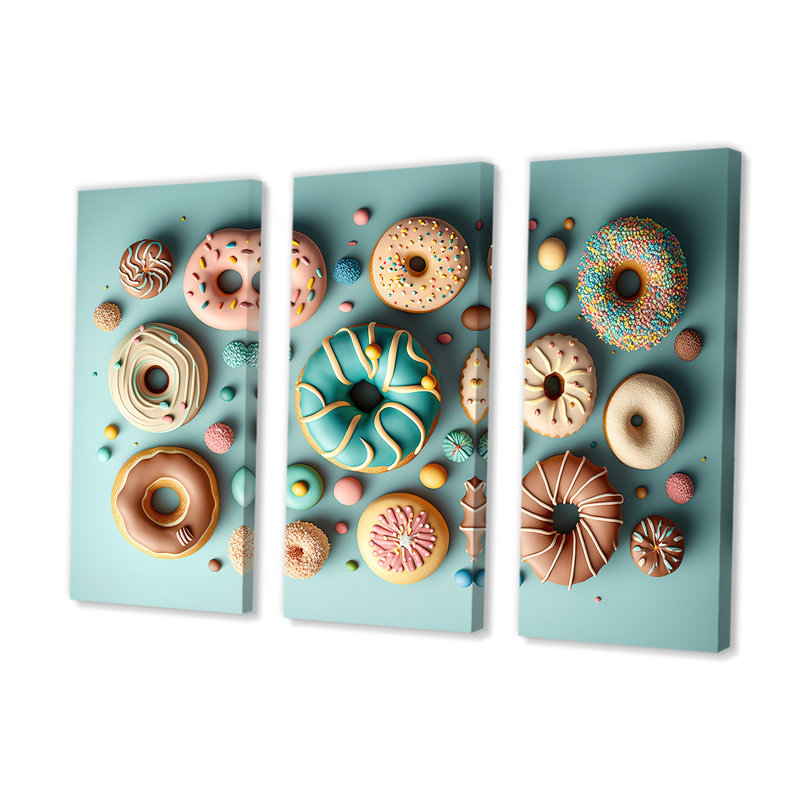 «Colorful Donuts Flatlay V», reproduction de 3 pièces sur toile, H 28 po x l 36 po x P 1 po, Toile tendue