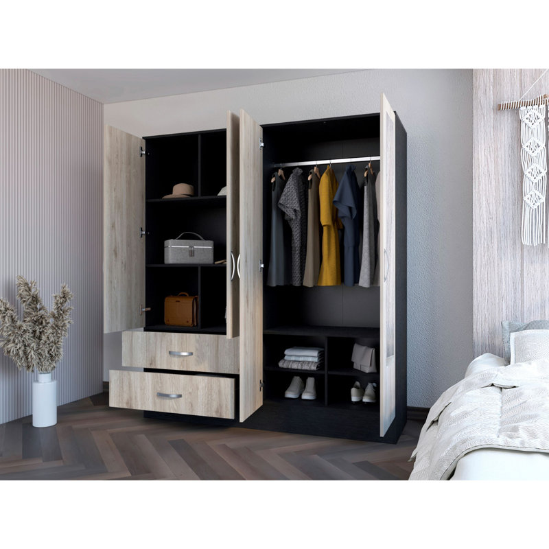 Armoire Ron, chambre, noir / gris clair