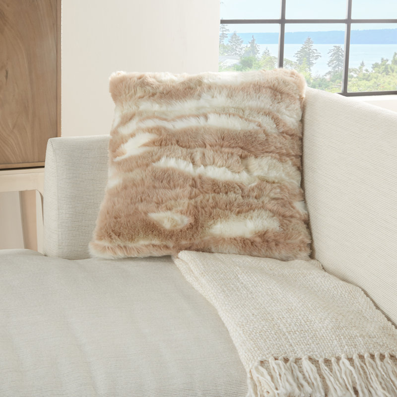 Beige Faux Fur Angora Rabbit 20" x 20" Throw Pillow